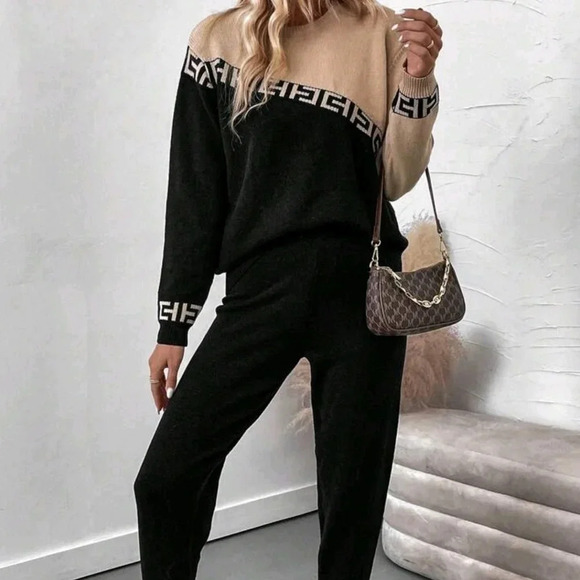 Geo Pattern Colorblock Sweater & Knit Pants - Picture 3 of 5